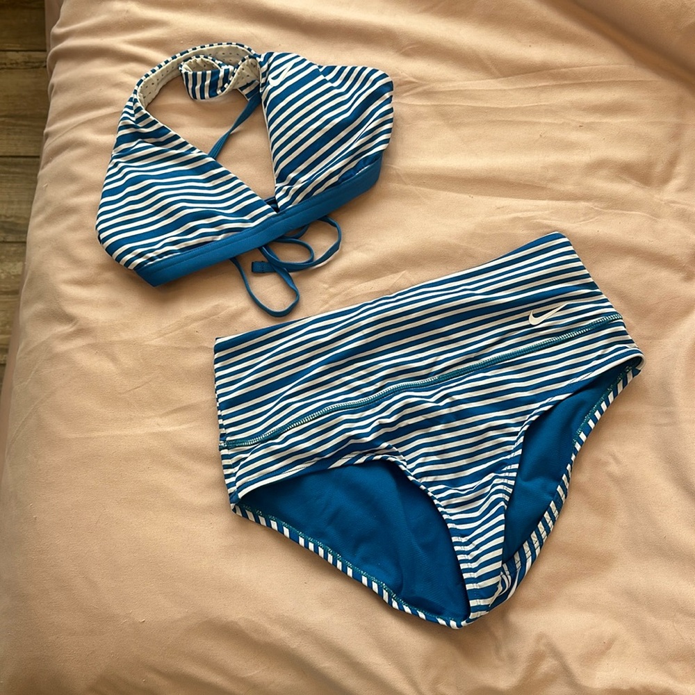 Nike reversible blue and white striped bikini. Size Small.